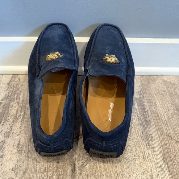 Versace Medusa Blue and Gold Slip-On Driving Loafers NEW - Picture 8 of 11